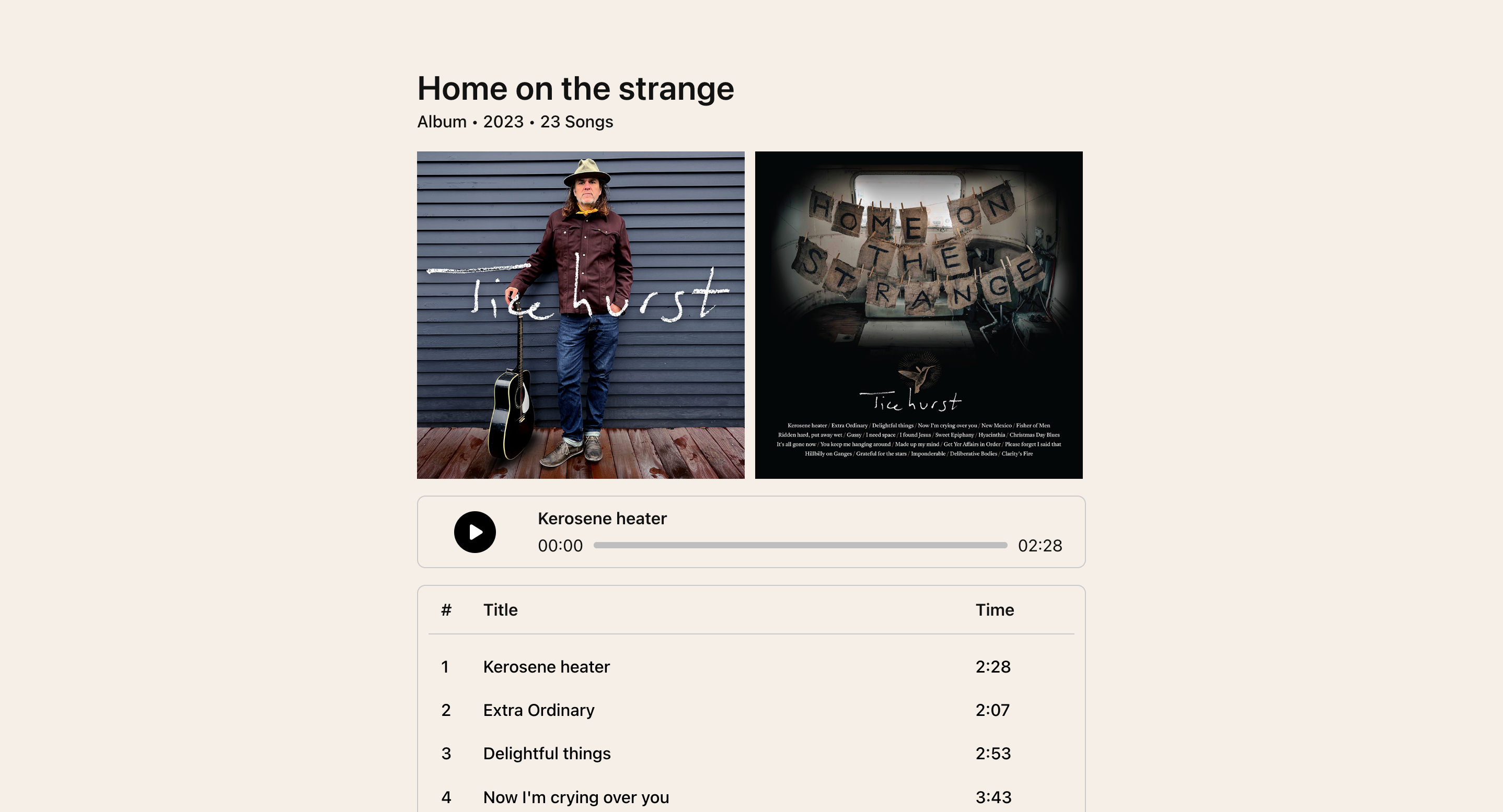 A screenshot of Tim Ticehurst dot com. It shows the audio player component being discussed.